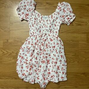 Hollister White Romper Dress with Red Floral Design